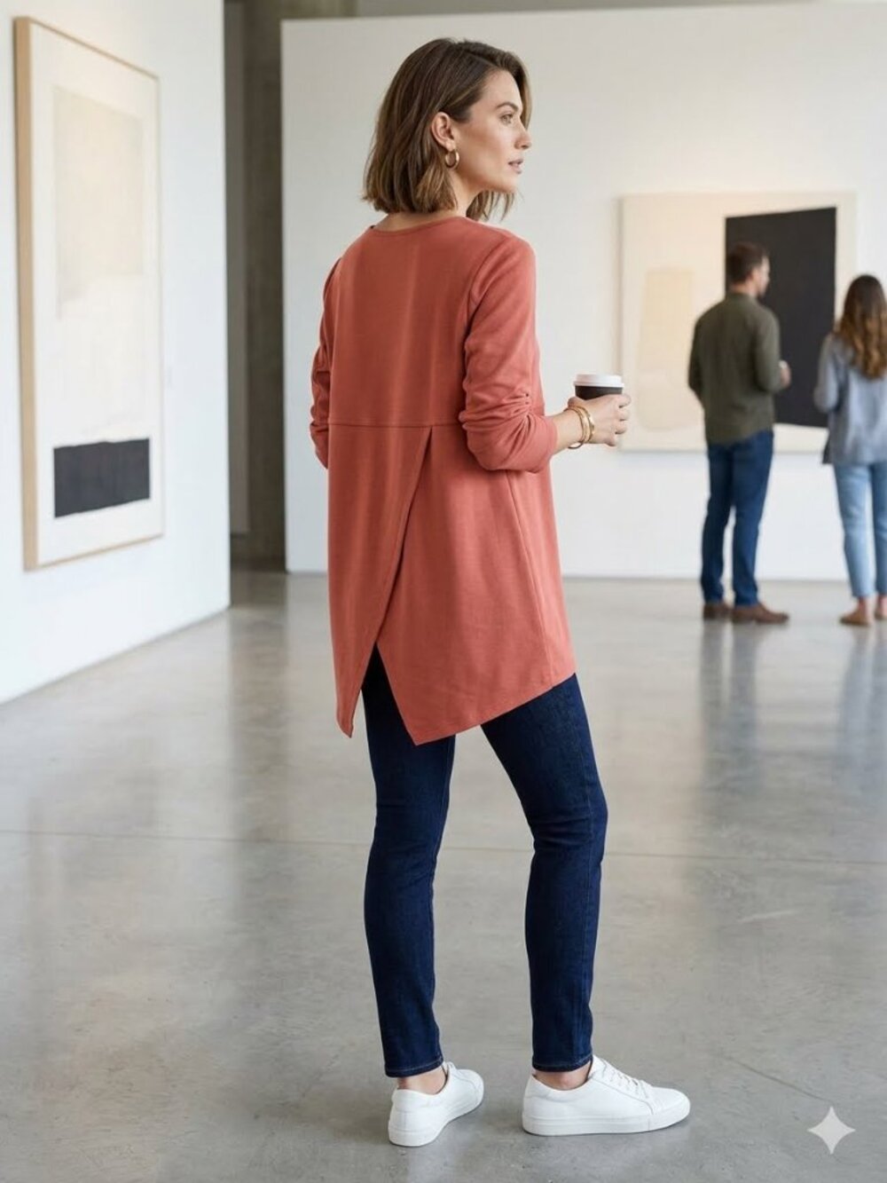 Soft Surroundings Size Large 3/4 Sleeve Asymmetrical Back 1/2 Zip Tunic Top